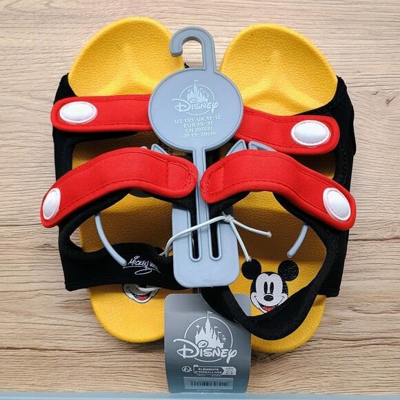 Disney Other - Disney Mickey Mouse Sandals Boys Yellow Black Red Hook Loop Strap Beach Shoes